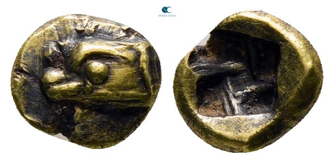 Ionia. Phokaia circa 625-522 BC. 
1/48 Stater EL

7 mm, 0,38 g

Head of a s...
