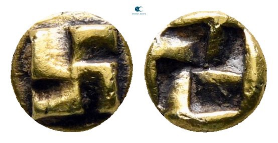 Ionia. Uncertain mint circa 625-600 BC. 
1/48 Stater EL

5 mm, 0,25 g

Rais...