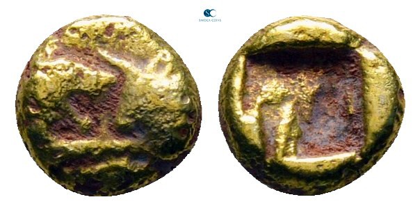 Kings of Lydia. Sardeis. Kroisos 560-546 BC. 
1/24 Stater AV

6 mm, 0,29 g
...