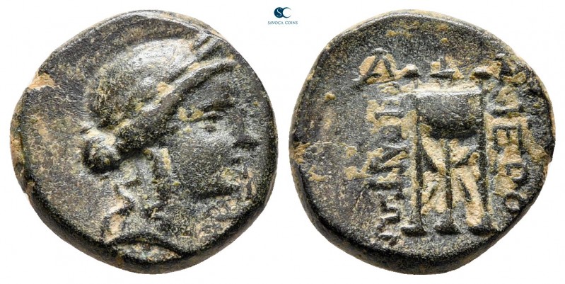 Phrygia. Hierapolis circa 100-27 BC. 
Bronze Æ

13 mm, 2,76 g

Laureate hea...