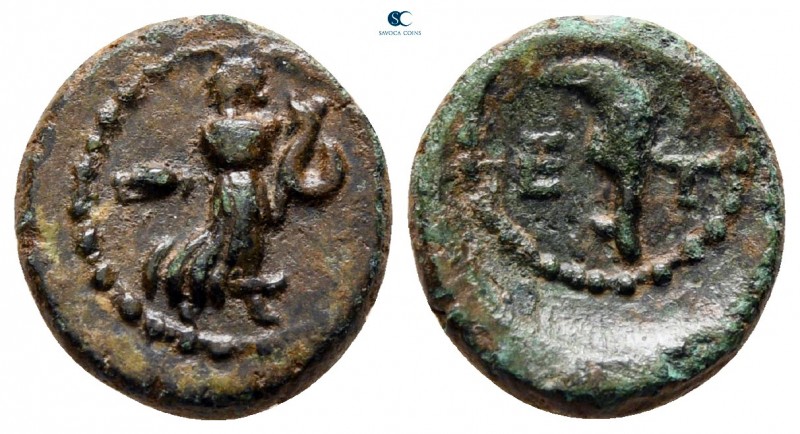 Pisidia. Etenna circa 100-27 BC. 
Bronze Æ

12 mm, 1,70 g

Nymph advancing ...