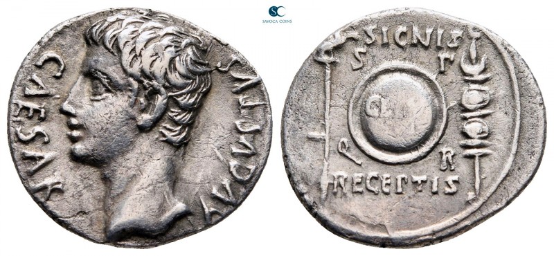 Augustus 27 BC-AD 14. Uncertain mint, possibly Colonia Patricia
Denarius AR

...