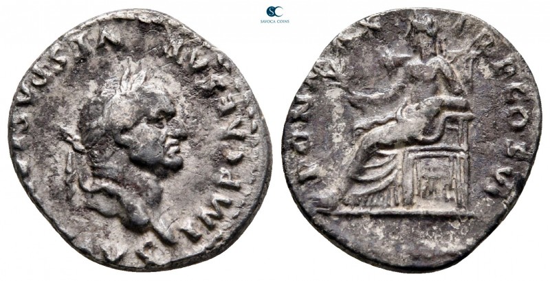 Vespasian AD 69-79. Rome
Denarius AR

17 mm, 3,02 g

IMP CAESAR VESPAS[IANV...