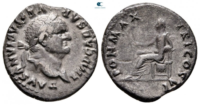 Vespasian AD 69-79. Rome
Denarius AR

18 mm, 2,71 g

IMP CAESAR VESPASIANVS...