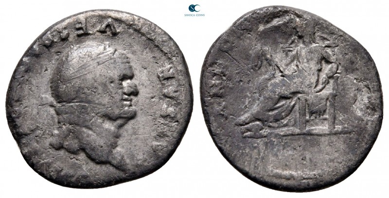 Vespasian AD 69-79. Rome
Denarius AR

17 mm, 2,40 g

[CAE]SAR VES[PASIANVS ...