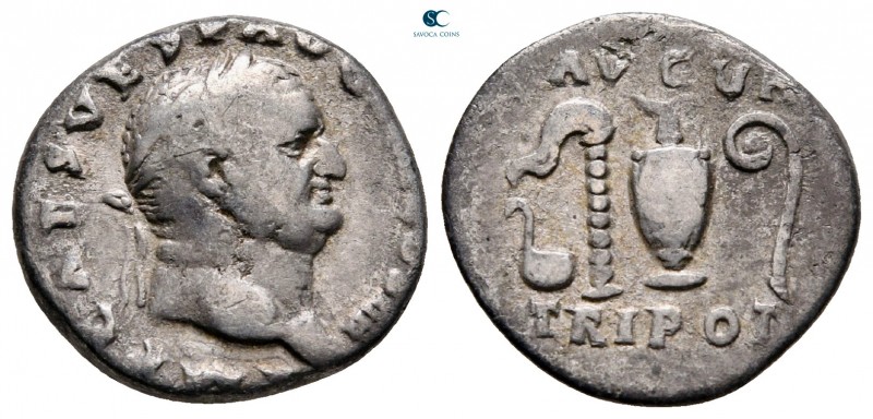 Vespasian AD 69-79. Rome
Denarius AR

16 mm, 2,83 g

IMP CAES VESP AVG [P M...