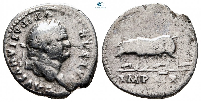 Vespasian AD 69-79. Rome
Denarius AR

18 mm, 3,07 g

CAESAR VESPASIANVS AVG...