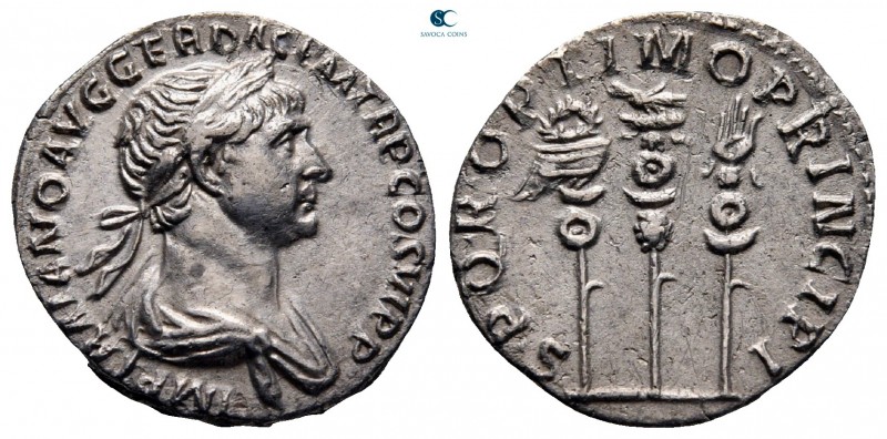 Trajan AD 98-117. Rome
Denarius AR

18 mm, 2,98 g

IMP TRAIANO AVG GER DAC ...