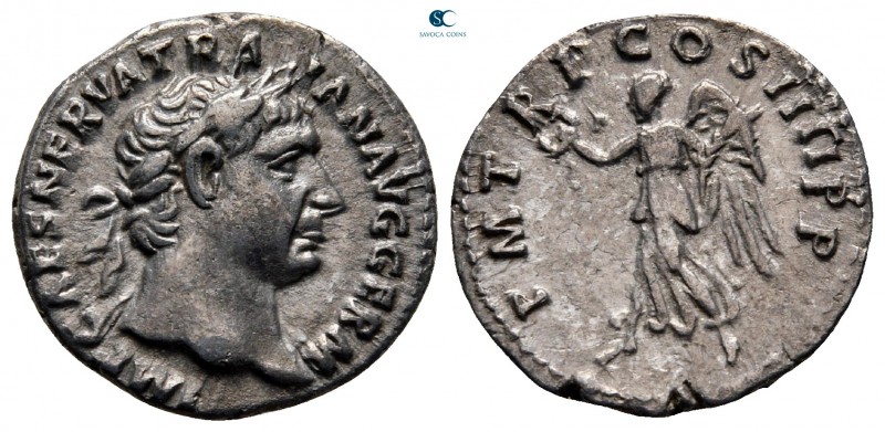 Trajan AD 98-117. Rome
Denarius AR

17 mm, 2,87 g

IMP CAES NERVA TRAIAN AV...