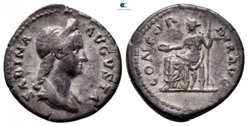 Sabina. Augusta AD 128-137. Rome
Denarius AR

16 mm, 3,09 g

SABINA AVGVSTA...