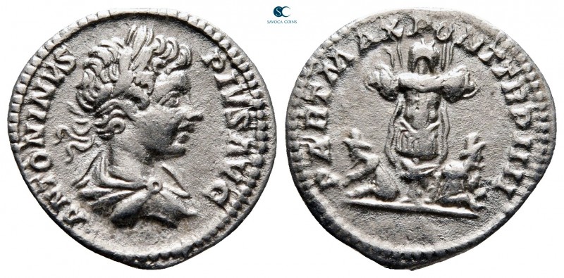 Caracalla AD 198-217. Rome
Denarius AR

19 mm, 3,18 g

ANTONINVS PIVS AVG, ...