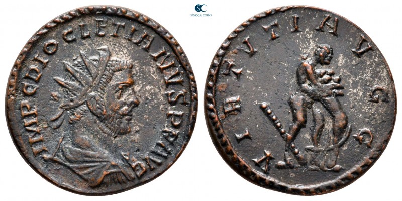 Diocletian AD 284-305. Lugdunum (Lyon)
Radiatus Æ

21 mm, 3,44 g

IMP C DIO...