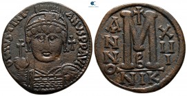 Justinian I AD 527-565. Dated RY 13=AD 539-540. Nikomedia. 2nd officina. Follis or 40 Nummi Æ