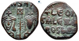 Leo VI with Alexander AD 886-912. Uncertain provincial mint. Half Follis or 20 Nummi Æ
