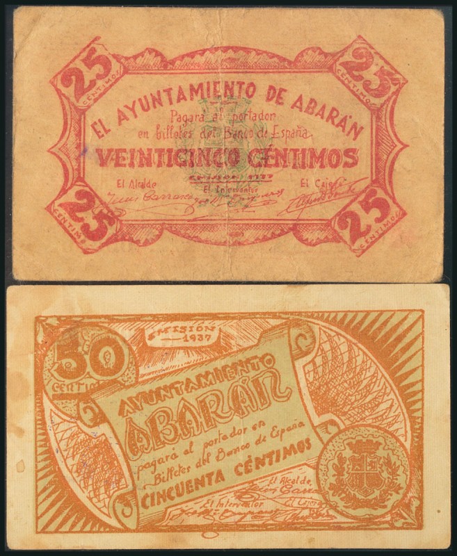 ABARAN (MURCIA). 25 Céntimos y 50 Céntimos. (1938ca). (González: 16, 17). Inusua...