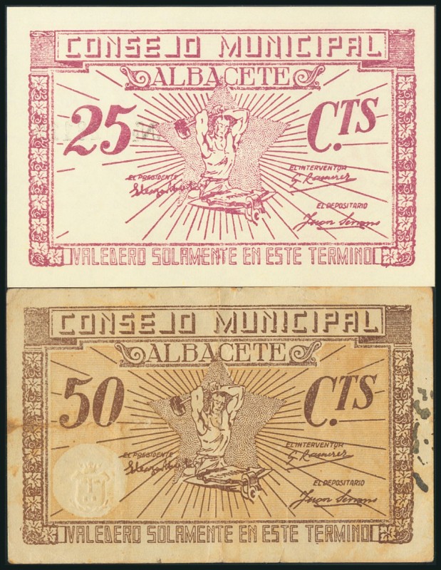 ALBACETE. 25 Céntimos y 50 Céntimos. (1938ca). (González: 127/28). SC/MBC.