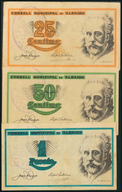 ALBAIDA (VALENCIA). 25 Céntimos, 50 Céntimos y 1 Peseta. (1938ca). (González: 14...