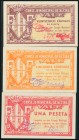 ALCIRA (VALENCIA). 25 Céntimos, 50 Céntimos y 1 Peseta. Mayo 1937. Serie A, todos. (González: 324/26). Inusual serie completa, especialmente en esta c...