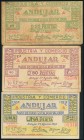 ANDUJAR (JAEN). 25 Céntimos, 50 Céntimos y 1 Peseta. 27 de Agosto de 1937. Serie A, todos. (González: 695, 696, 697). MBC/EBC.