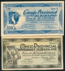 BADAJOZ. 25 Céntimos y 50 Céntimos. 1 de Octubre de 1937. Series A y B, respectivamente y con sello de "NULO" para coleccionistas. (González: 834, 835...