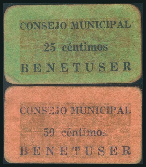 BENETUSER (VALENCIA). 25 Céntimos y 50 Céntimos. (1937ca). (González: 1045/46). ...