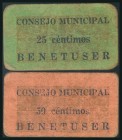 BENETUSER (VALENCIA). 25 Céntimos y 50 Céntimos. (1937ca). (González: 1045/46). Rarísima serie completa. EBC.