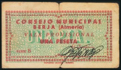 BERJA (ALMERIA). 1 Peseta. (1938ca). Serie B. (González: 1189). Inusual. BC.