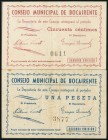 BONETE (ALBACETE). 25 Céntimos, 50 Céntimos y 1 Peseta. (1938ca). Sin numeración. (González: 1277/79). Rara serie completa. SC.