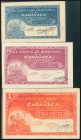 CARAVACA (MURCIA). 25 Céntimos, 50 Céntimos y 1 Peseta. (1938ca). Series I, A y B, respectivamente. (González: 1609/11). Inusual serie completa. MBC/E...