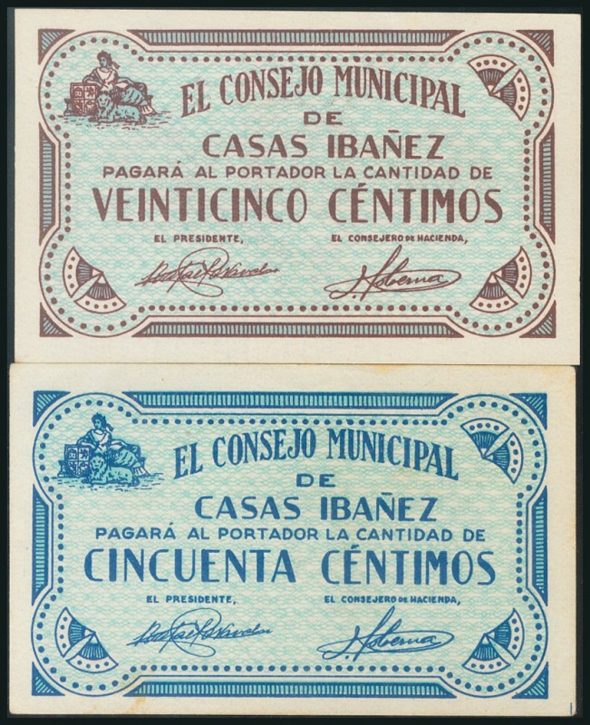 CASAS IBAÑEZ (ALBACETE). 25 Céntimos y 50 Céntimos. Agosto 1937. (González: 1723...