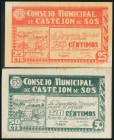 CASTEJON DE SOS (HUESCA). 25 Céntimos y 50 Céntimos. 23 de Noviembre de 1937. Serie A, ambos. (González: 1751, 1752). EBC.