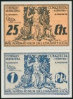 CONQUISTA (CORDOBA). 25 Céntimos y 1 Peseta. (1938ca). Ambos sin numeración. (González: 2018, 2020). SC.