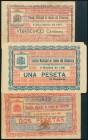 CUEVAS DEL ALMANZORA (ALMERIA). 25 Céntimos, 1 Peseta y 2 Pesetas. 2 de Octubre de 1937. (González: 2140, 2142, 2143). Inusuales. MBC.