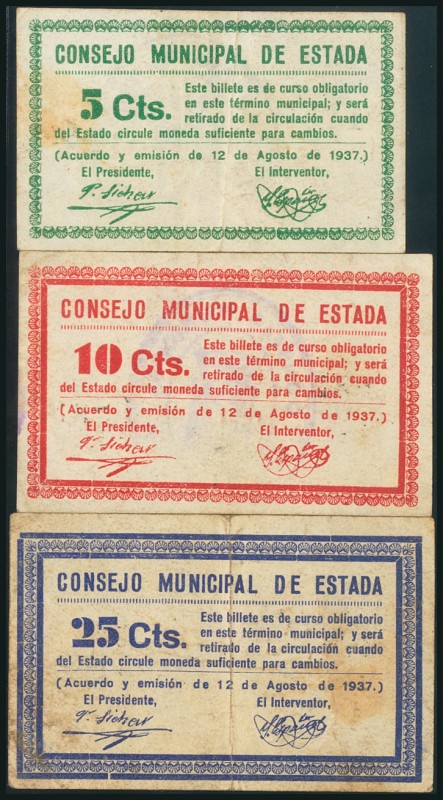 ESTADA (HUESCA). 5 Céntimos, 10 Céntimos y 25 Céntimos. 12 de Agosto de 1937. (G...