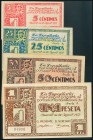 GRAUS (HUESCA). 5 Céntimos, 25 Céntimos, 50 Céntimos y 1 Peseta. 28 de Agosto de 1937. (González: 2726/29). Muy inusual serie completa. MBC+/EBC.