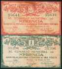 HERENCIA (CIUDAD REAL). 25 Céntimos y 1 Peseta. Octubre 1937. (González: 2818, 2820). MBC.