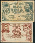 HIJAR (TERUEL). 25 Céntimos y 1 Peseta. (1938ca). (González: 2849/50). Inusual serie completa. MBC/RC.