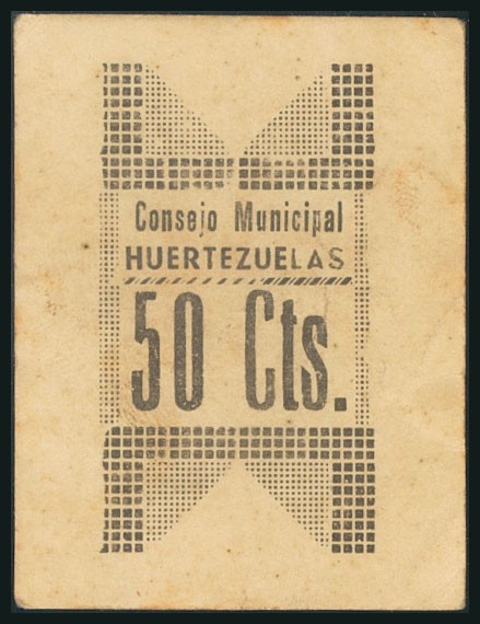 HUERTEZUELAS (CIUDAD REAL). 50 Céntimos. (1938ca). (González: 2895). Muy raro. M...