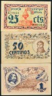 JATIVA (VALENCIA). 25 Céntimos, 50 Céntimos y 1 Peseta. 5 de Junio de 1937. El 25 cts serie A. (González: 3024, 3025, 3026). Inusual serie completa. E...
