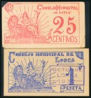 LORCA (MURCIA). 25 Céntimos y 1 Peseta. Septiembre 1937. (González: 3231, 3232d). MBC/EBC.