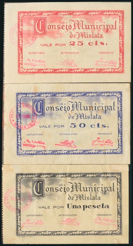 MISLATA (VALENCIA). 25 Céntimos, 50 Céntimos y 1 Peseta. 1 de Diciembre de 1937....