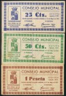 MONZON (HUESCA). 25 Céntimos, 50 Céntimos y 1 Peseta. (González: 3677/79). Rara serie completa. EBC+/MBC.