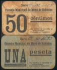 MORA DE RUBIELOS (TERUEL). 50 Céntimos y 1 Peseta. (1937ca). (González: 3697, 3698). Muy raros. MBC.