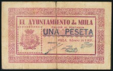 MULA (MURCIA). 1 Peseta. Febrero 1937. (González: 3756). Raro. MBC-.