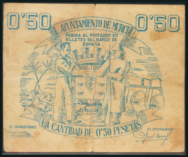 MURCIA. 50 Céntimos. (1938ca). Serie B. (González: 3768). Inusual. MBC-.