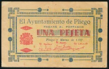 PLIEGO (MURCIA). 1 Peseta. Marzo 1937. Serie A. (González: 4210). MBC.