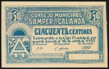 SAMPER DE CALANDA (TERUEL). 50 Céntimos. 24 de Abril de 1937. (González: 4660). Raro, especialmente en esta excepcional calidad. EBC+.