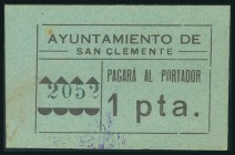SAN CLEMENTE (CUENCA). 1 Peseta. (1937ca). (González: 4670). Muy raro. EBC+.