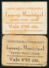 SANTO TOME (JAEN). 5 Céntimos y 25 Céntimos. (1937ca). (González: 4765, 4767). Muy raros. EBC/MBC.