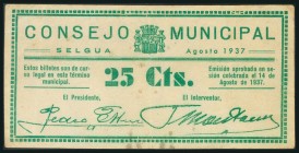 SELGUA (HUESCA). 25 Céntimos. 14 de Agosto de 1937. (González: 4807). Inusual. MBC.
